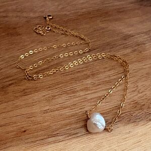 Gold Chain Necklace with White Pearl Pendant